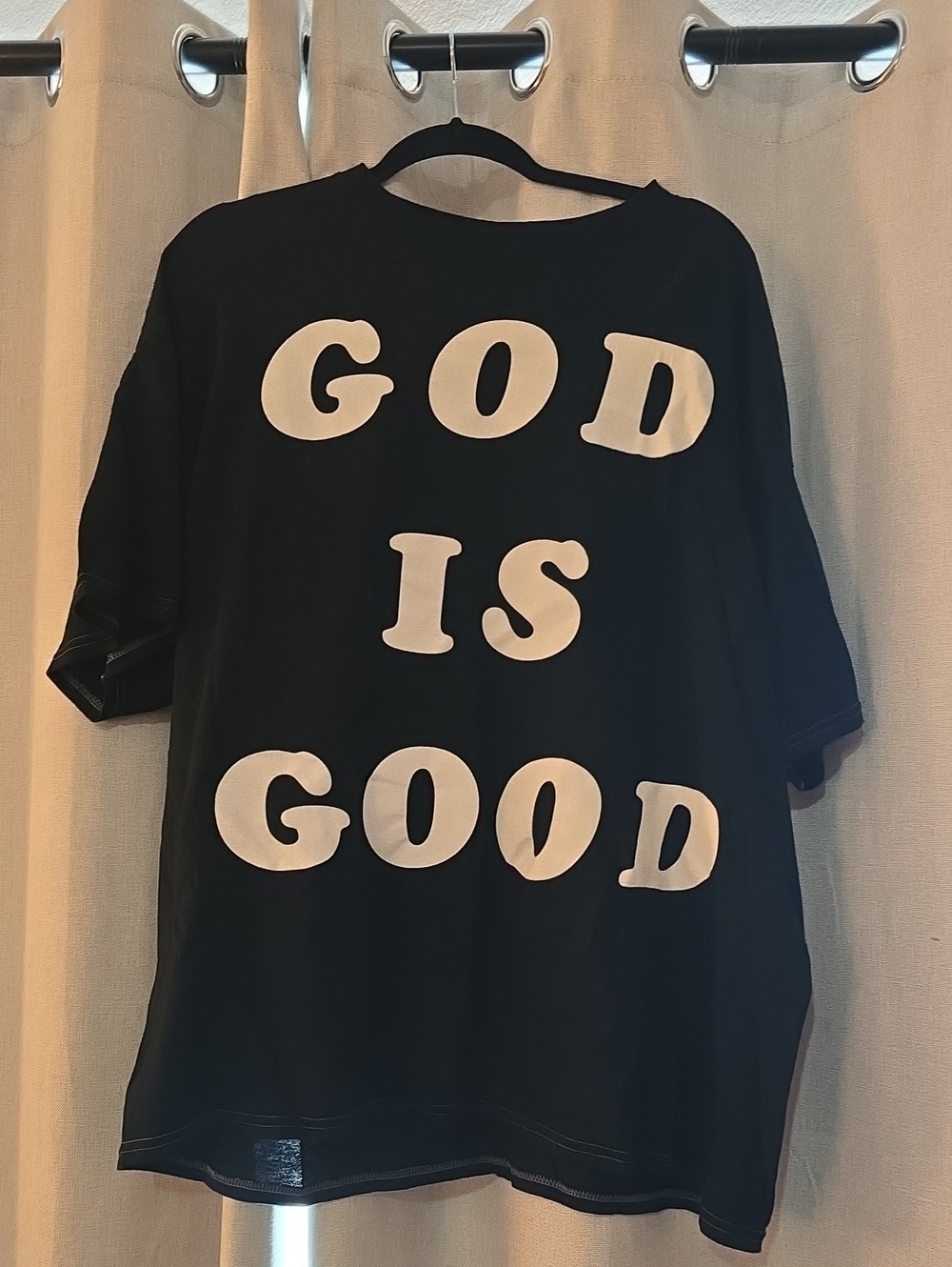 Fashion Nova Black Tee with White "GOD IS GOOD" Graphic